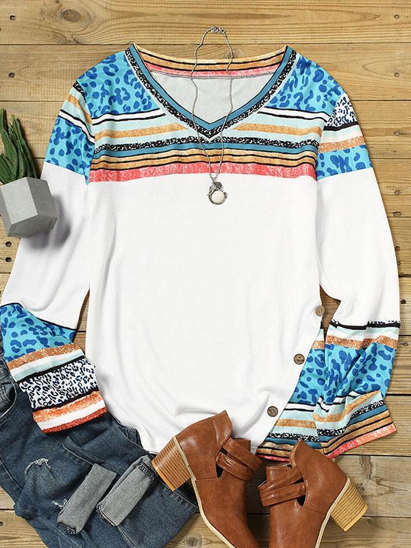 Women's Stripe Printed Long Sleeve Casual Tops