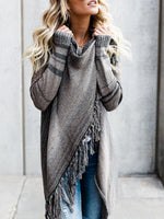 Load image into Gallery viewer, Ladies Mid-length Slim-fit Fashion Fringed Striped Coat
