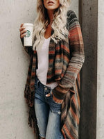 Load image into Gallery viewer, Ladies Mid-length Slim-fit Fashion Fringed Striped Coat
