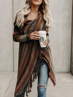 Load image into Gallery viewer, Ladies Mid-length Slim-fit Fashion Fringed Striped Coat
