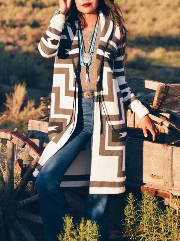 Women's Vintage Western Geometric Print Coats