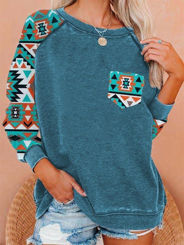 Ladies western style printed casual long-sleeved sweatshirt
