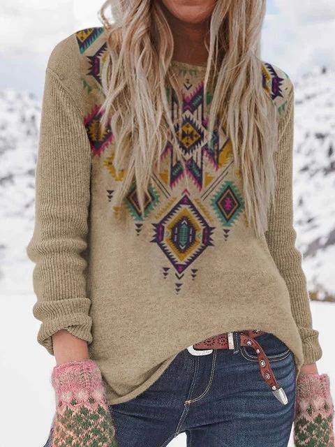 Women's Vintage Western Geometric Print Sweaters