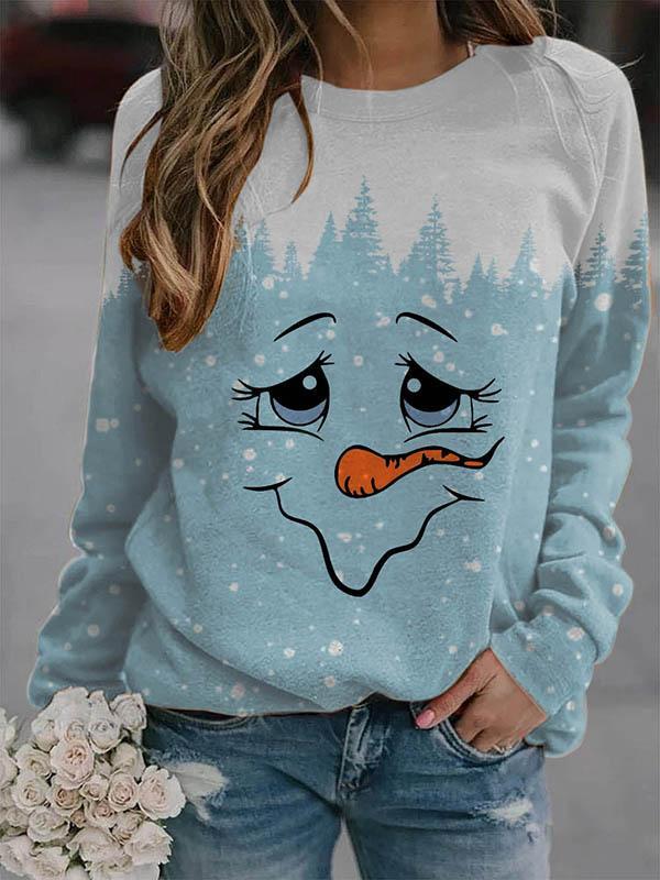 Women's Cute Christmas Snowman Face Print Casual Sweatshirt