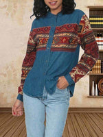 Load image into Gallery viewer, Vintage Western Geometric Print Patchwork Denim Jacket
