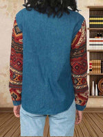 Load image into Gallery viewer, Vintage Western Geometric Print Patchwork Denim Jacket
