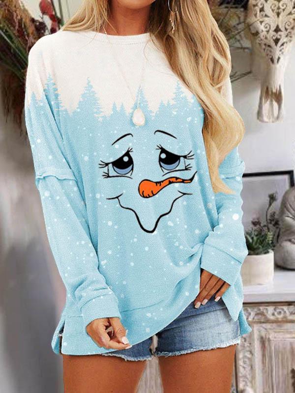 Women's Cute Christmas Snowman in Snowflake Print Casual Sweatshirt