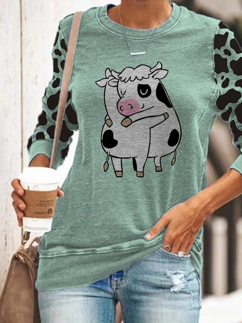 Women's Casual Cow Print Pattern Sweater