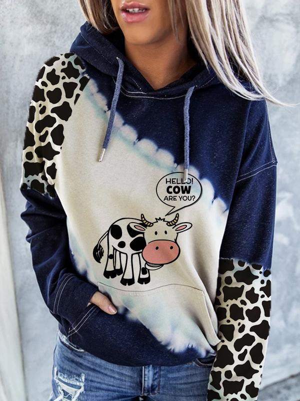 Women's Casual Cow  hello cow are you？ Print Pattern Sweater