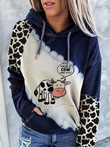 Women's Casual Cow  hello cow are you？ Print Pattern Sweater