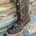 Load image into Gallery viewer, Women Bee Flower Embroidered Cowgirl Boots
