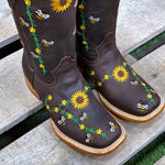 Load image into Gallery viewer, Women Bee Flower Embroidered Cowgirl Boots
