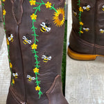 Load image into Gallery viewer, Women Bee Flower Embroidered Cowgirl Boots
