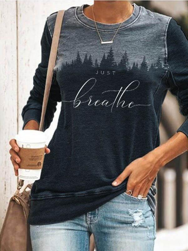 Women's Just Breathe Treetop Silhouette Print Sweatshirt