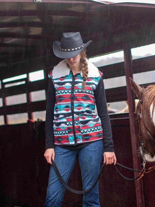 Women's Western Diamond Pattern Print Lapel Vest