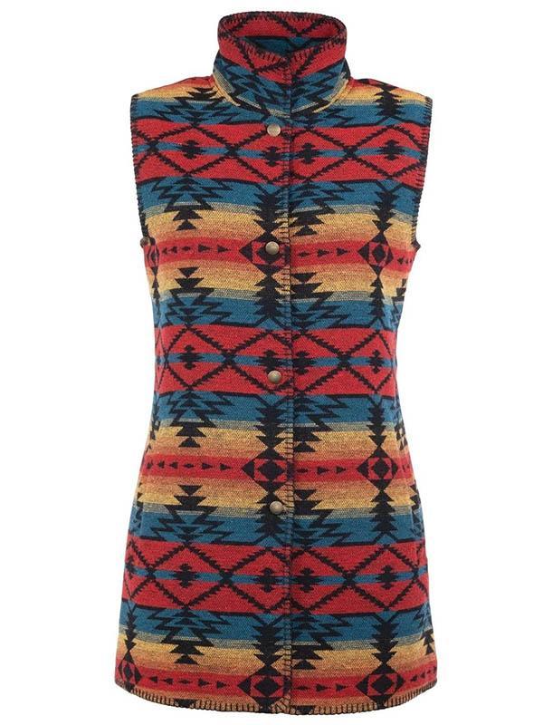 Women's western style diamond pattern printing casual warm vest