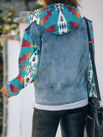 Load image into Gallery viewer, Aztec Patchwork Hooded Denim Jacket
