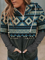Load image into Gallery viewer, Ladies Western Pattern Patchwork Print Hoodie
