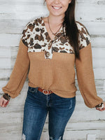 Load image into Gallery viewer, Cowhide Patchwork Button Up Knit Pullover
