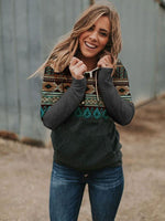 Load image into Gallery viewer, Ladies Western Pattern Patchwork Print Hoodie

