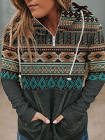 Load image into Gallery viewer, Ladies Western Pattern Patchwork Print Hoodie
