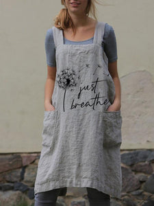 Ladies Cotton Linen Just Breathe Dandelion Faith Print Apron Dress