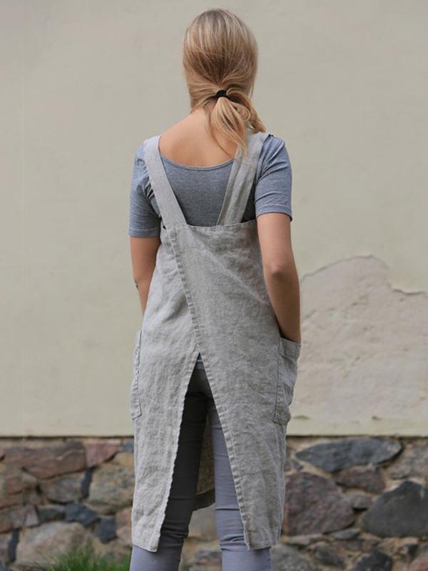 Ladies Cotton Linen Just Breathe Dandelion Faith Print Apron Dress