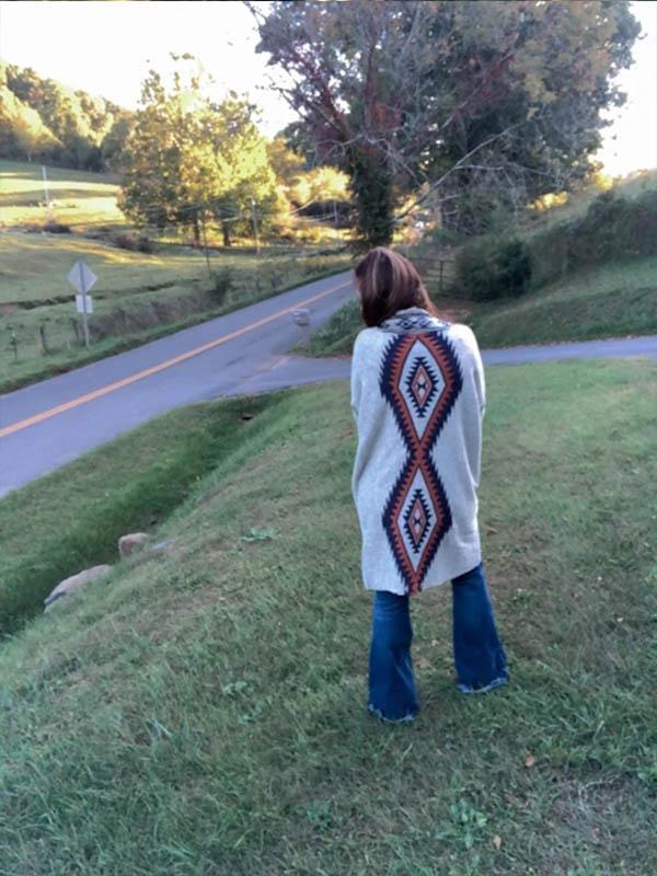 Women's western style casual diamond pattern printed knitted cardigan