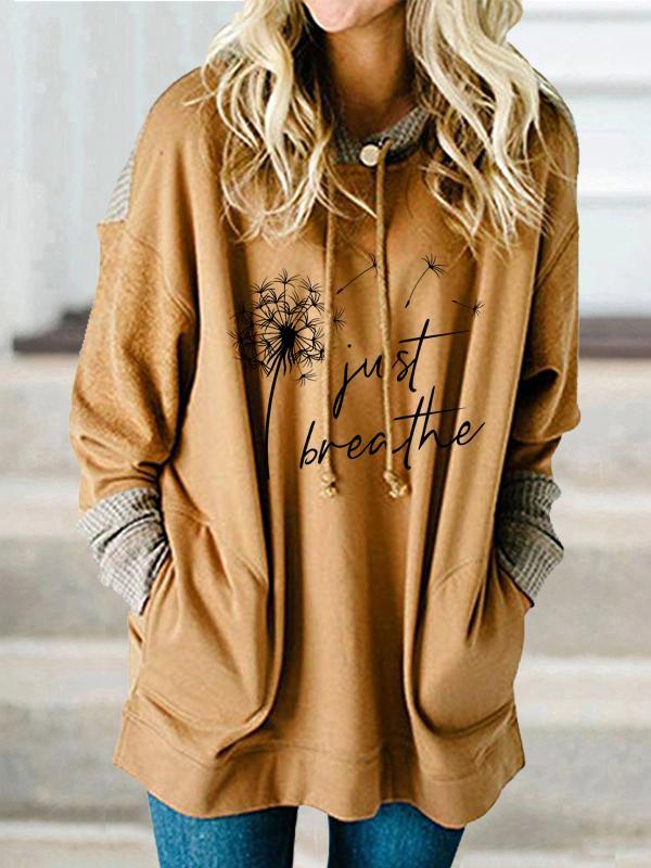 Women's Just Breathe Dandelion Faith Letter Print Sweatshirt