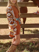 Load image into Gallery viewer, Women&#39;s western style casual diamond pattern printed knitted cardigan
