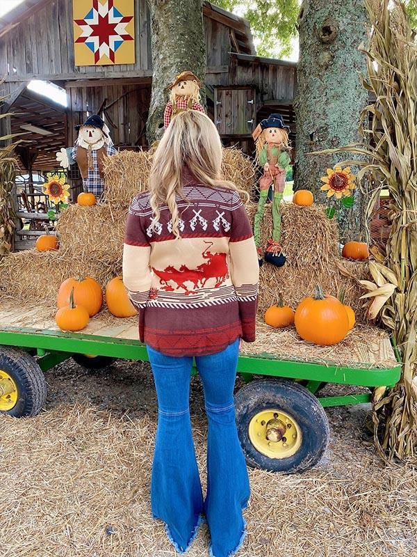 Women's short casual western style diamond pattern printed lapel coat