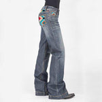 Load image into Gallery viewer, Western Aztec Patchwork Washed Bootcut Jeans
