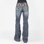 Load image into Gallery viewer, Western Aztec Patchwork Washed Bootcut Jeans
