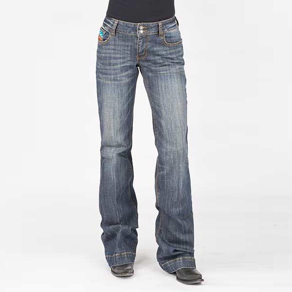 Western Aztec Patchwork Washed Bootcut Jeans