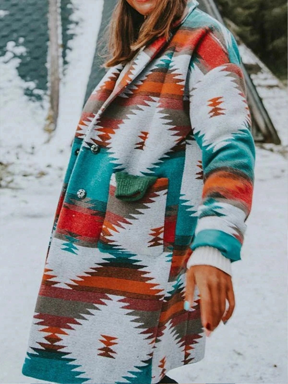 Ladies Vintage Western Check Print Long Sleeve Jacket