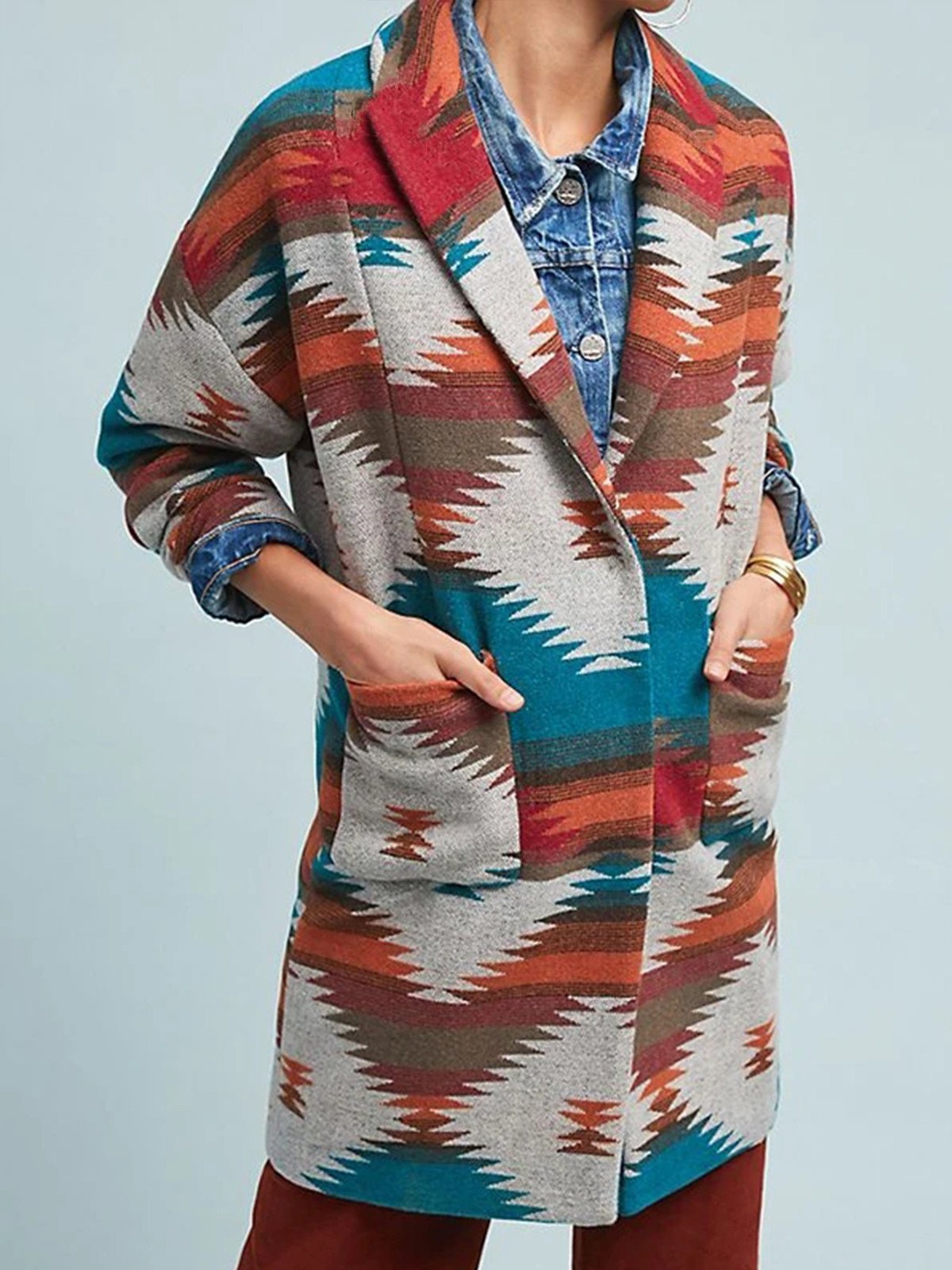 Ladies Vintage Western Check Print Long Sleeve Jacket