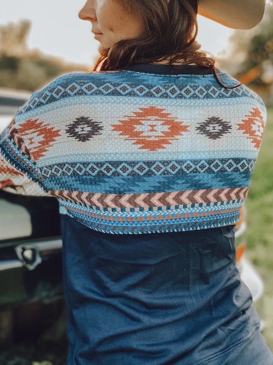 Women's Western Ethnic Print Stitching Long-sleeved T-shirt