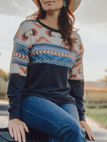 Load image into Gallery viewer, Women&#39;s Western Ethnic Print Stitching Long-sleeved T-shirt
