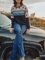 Load image into Gallery viewer, Women&#39;s Western Ethnic Print Stitching Long-sleeved T-shirt
