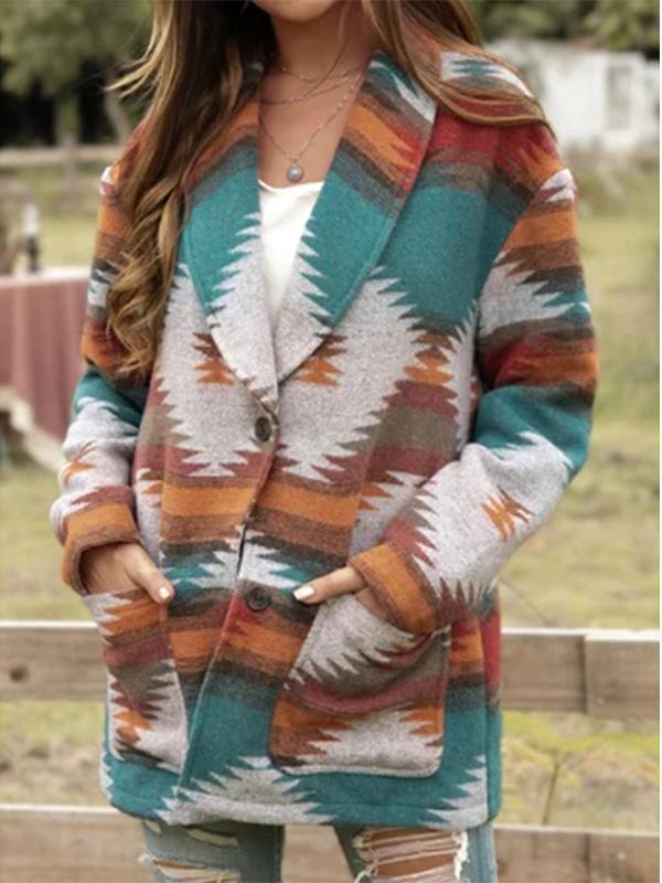 Ladies Vintage Western Check Print Pocket Jacket