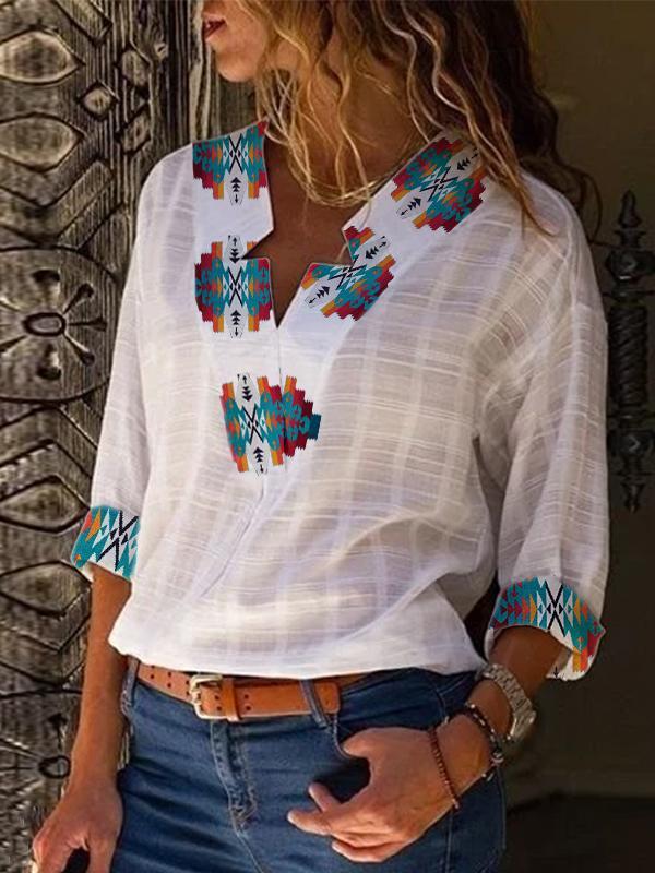 Aztec Print V-Neck Shirt