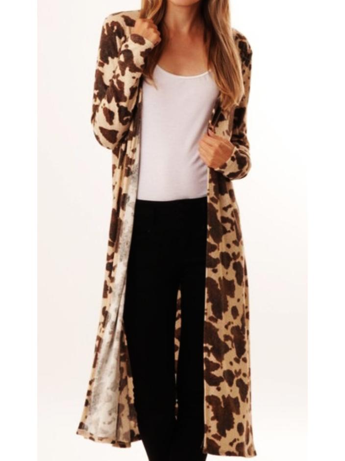 Western Style Cow Pattern Printed Long-Sleeved Cardigan