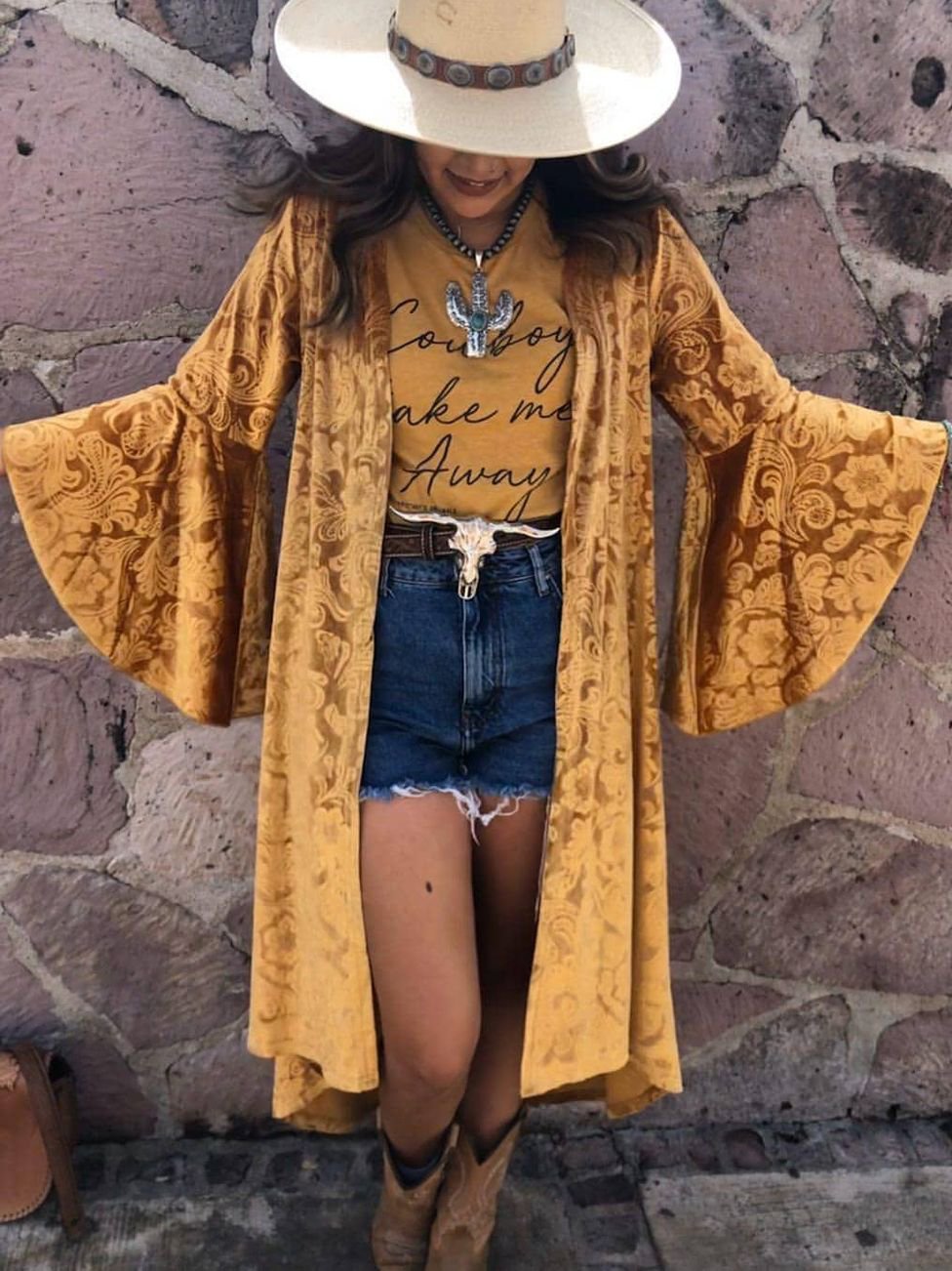 Western Style Gold Velvet Cardigan