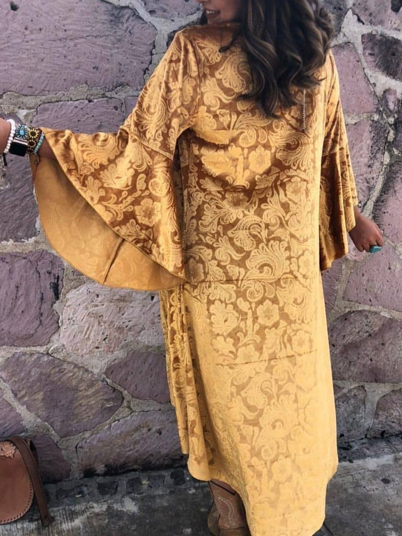 Western Style Gold Velvet Cardigan