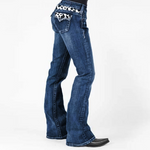 Load image into Gallery viewer, Women&#39;s Stretch Mid-waist Washed Cow Pattern Pocket Boot-cut Jeans
