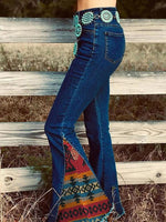 Load image into Gallery viewer, Women&#39;s Retro Stitching Ethnic Pattern Printed Jeans
