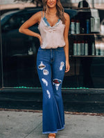 Load image into Gallery viewer, Women&#39;s Retro Ethnic Print Ripped Flared Jeans
