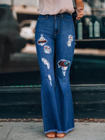 Load image into Gallery viewer, Women&#39;s Retro Ethnic Print Ripped Flared Jeans
