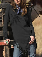 Load image into Gallery viewer, Casual printed long-sleeved fringed top
