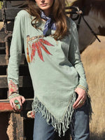 Load image into Gallery viewer, Casual printed long-sleeved fringed top

